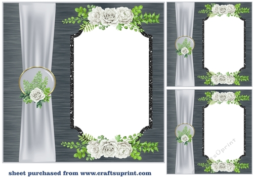 3 Black and white rose card front/topper blanks