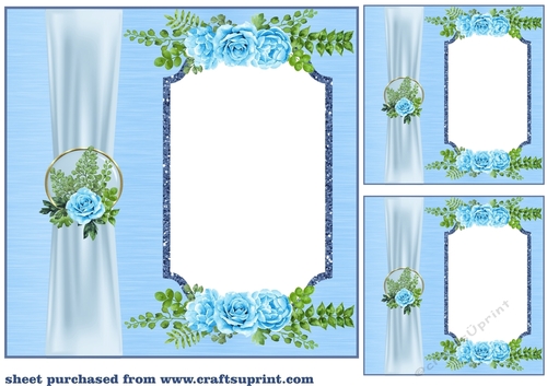 3 Blue rose card front/topper blanks