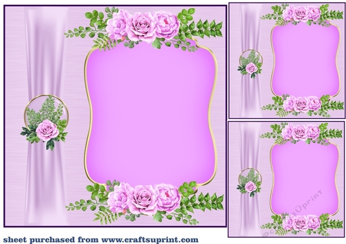 3 Lilac rose card front/topper blanks