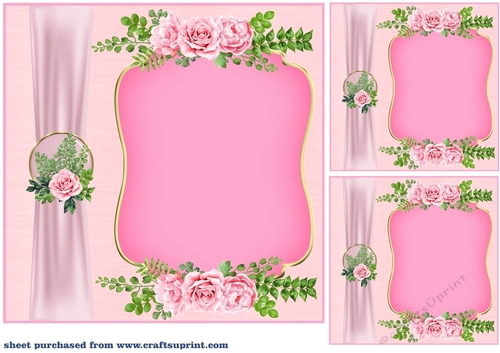 3 Pink rose card front/topper blanks