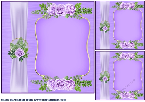 3 Purple rose card front/topper blanks