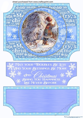 Blue Vintage Christmas scene easel topper and stopper(no base) 2