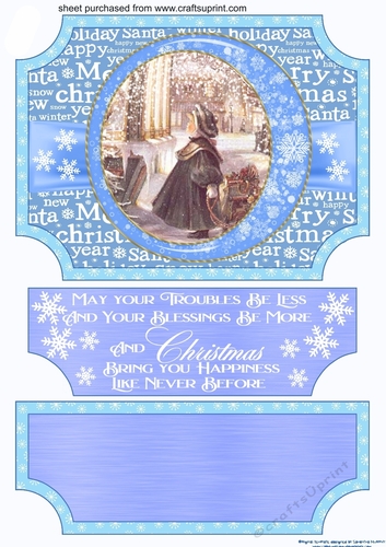 Blue Vintage Christmas scene easel topper and stopper(no base) 3