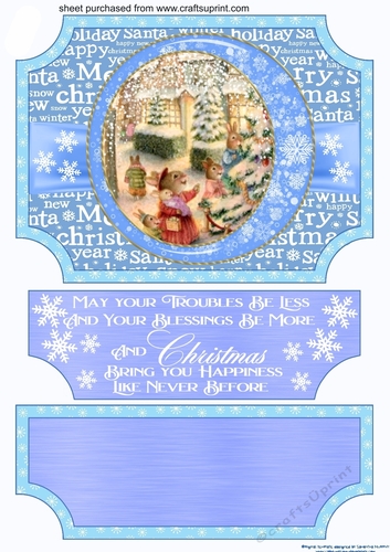 Blue Vintage Christmas scene easel topper and stopper(no base) 5