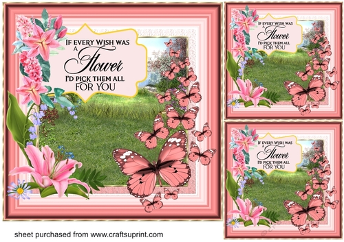 3 Floral If every wish Birthday card front/toppers