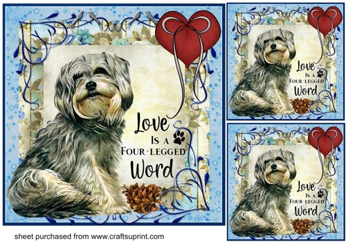 3 Blue Love is a four legged word card front/toppers 1