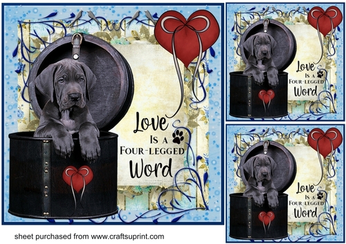3 Blue Love is a four legged word card front/toppers 2
