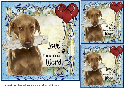 3 Blue Love is a four legged word card front/toppers 3