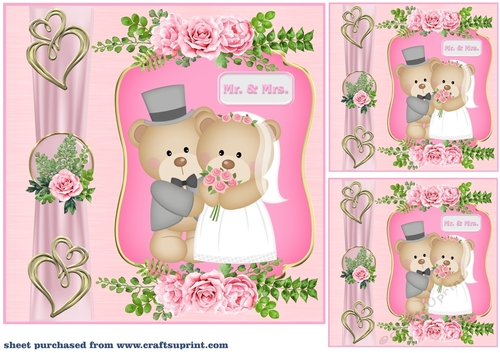 3 Pink Mr and Mrs card front/toppers 1
