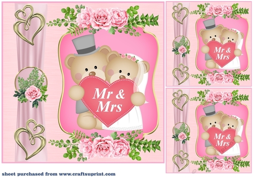 3 Pink Mr and Mrs card front/toppers 2