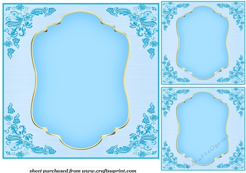 3 Pale blue floral corner card front/topper blanks