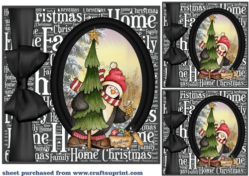 3 Black Christmas penguin card front/toppers