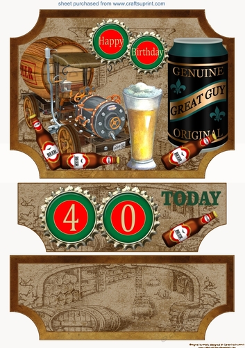 Age 40 Beer themed easel topper and stopper (no base)