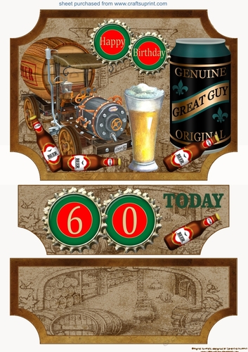 Age 60 Beer themed easel topper and stopper (no base)