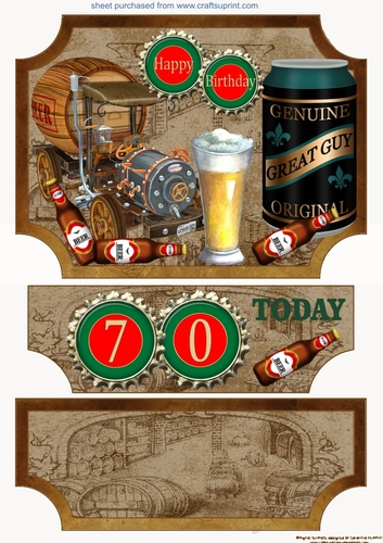 Age 70 Beer themed easel topper and stopper (no base)