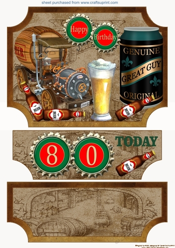 Age 80 Beer themed easel topper and stopper (no base)