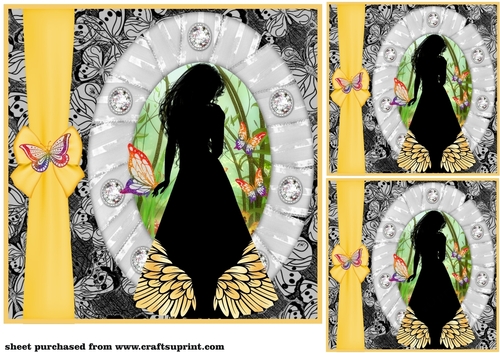 3 Citrus butterfly girl silhouette card front/toppers