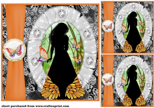 3 Citrus butterfly girl silhouette card front/toppers 2