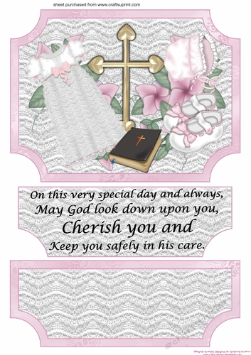Pink Christening easel topper and stopper(no card base)