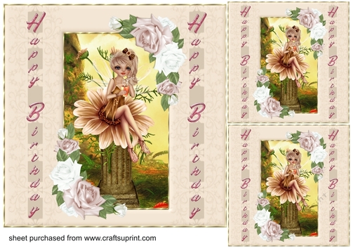 3 Coffee floral little fairy card front/toppers 2