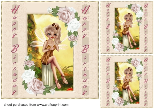 3 Coffee floral little fairy card front/toppers 1