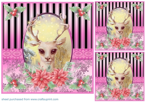 3 Pink Christmas deer card front/toppers