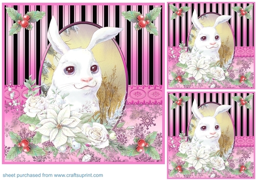 3 Pink Christmas rabbit card front/toppers 