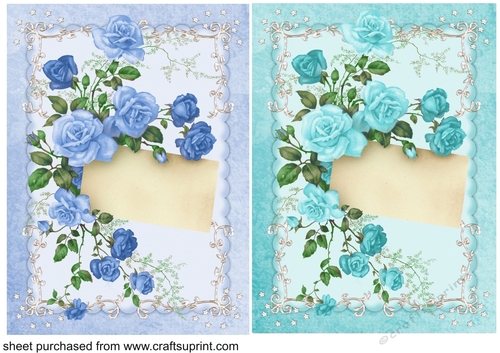 2 Blue and green rose note card fronts