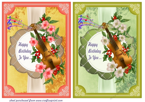 2 Floral Birthday violin card fronts
