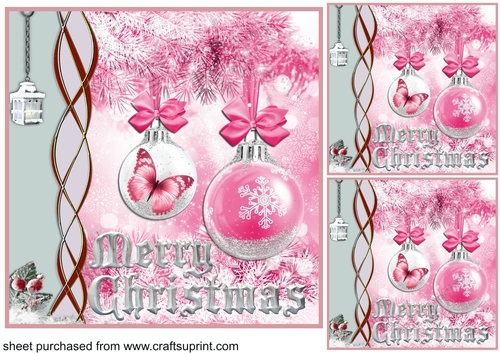 3 Pink bauble with side card front/toppers
