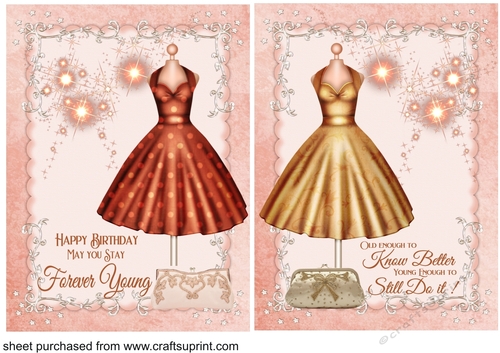 2 Peach ladies dress and handbag card fronts