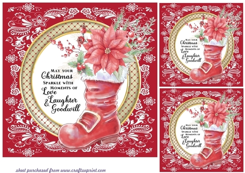 3 Floral Santa boot card front/toppers