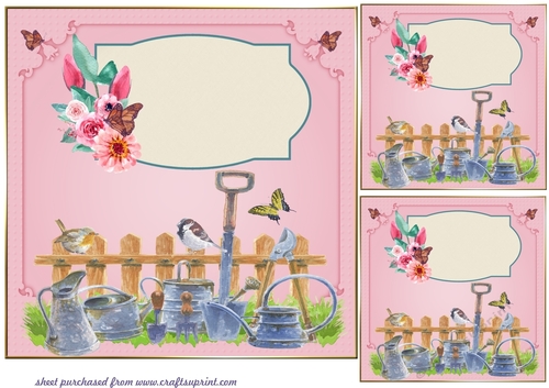 3 pink garden themed card front/topper(blank sentiment)