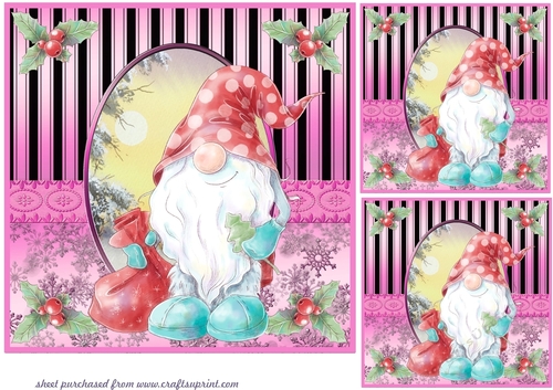 3 Pink Christmas gnome card front/toppers