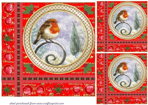 3 Red Christmas robin word card base card front/toppers 2