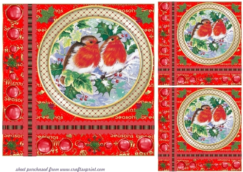 3 Red Christmas robin word card base card front/toppers 3