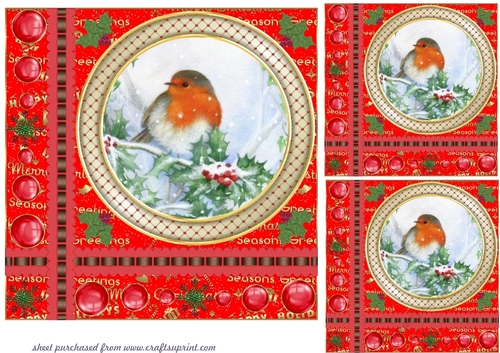 3 Red Christmas robin word card base card front/toppers 5
