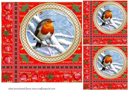 3 Red Christmas robin word card base card front/toppers 6