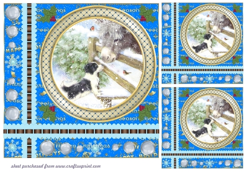 3 Blue Christmas word base vintage scene card front/toppers 1