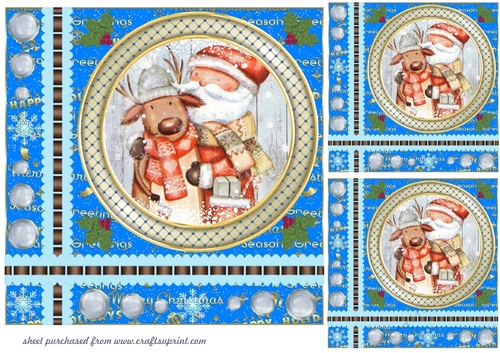 3 Blue Christmas word base vintage scene card front/toppers 2