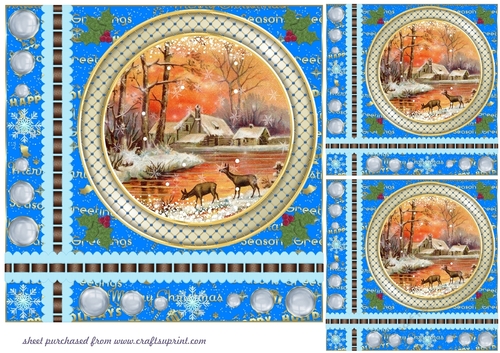 3 Blue Christmas word base vintage scene card front/toppers 4