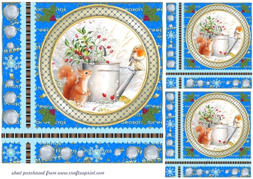3 Blue Christmas word base vintage scene card front/toppers 7