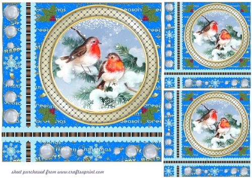 3 Blue Christmas word base vintage scene card front/toppers 8