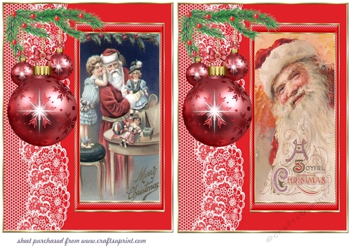 2 Red vintage Santa Claus with bauble side card front/Toppers 3