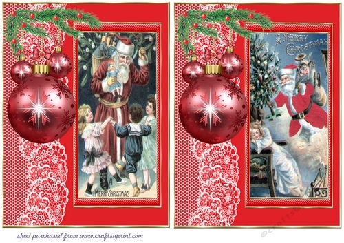 2 Red vintage Santa Claus with bauble side card front/Toppers 4