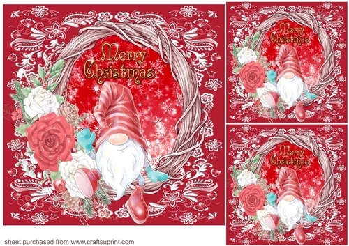 3 Merry Christmas gnome card front/toppers