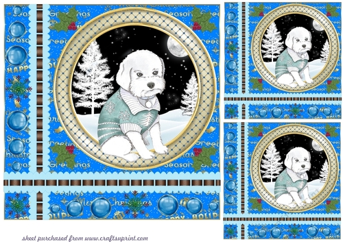 3 Blue Christmas pup card front/toppers