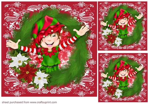 3 Red Christmas elf card front/toppers 1