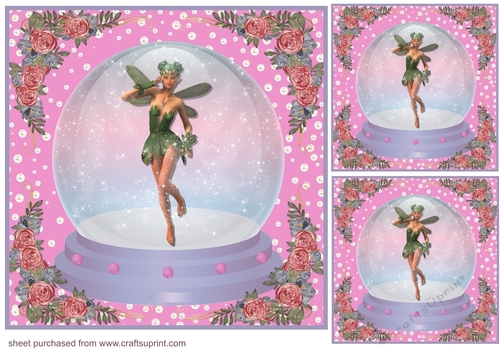 3 Fairy in snow globe card front/toppers 1