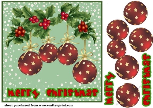 Red and green Merry Christmas bauble card front